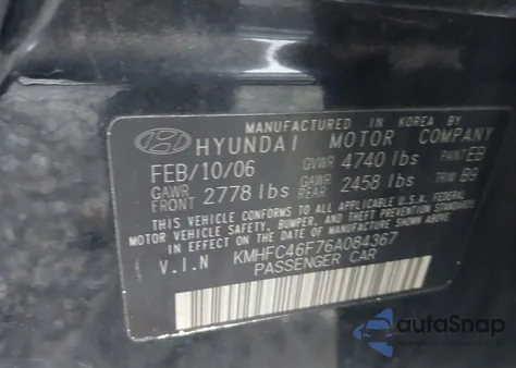2006 Hyundai Azera Limited/Se из США, поврежденный, VIN KMHFC46F76A084367